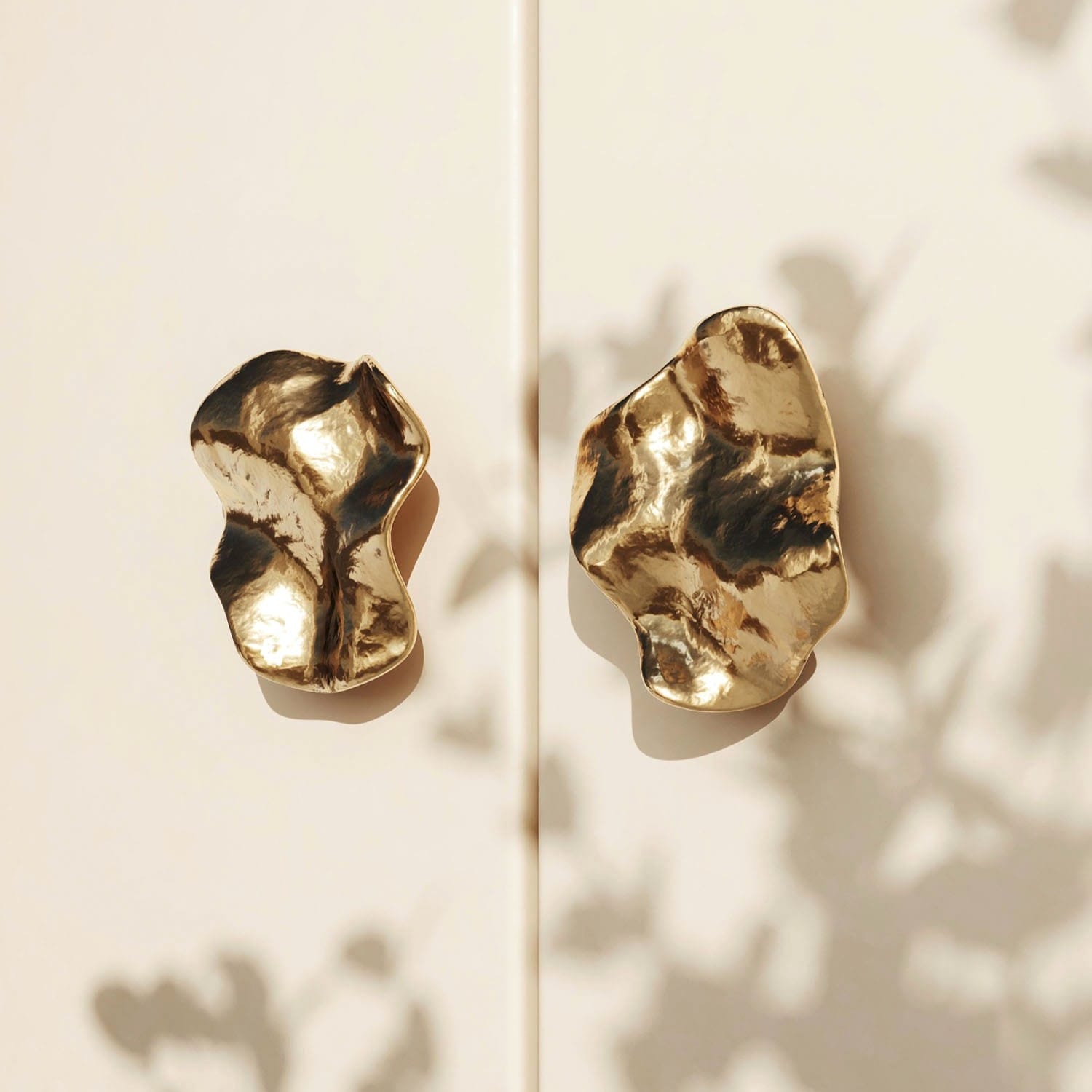 Designer, organic, irregular handles for furniture fronts, kitchen cabinets. Champagne, golden shade